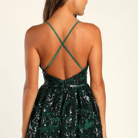 LULUS | Sweetest Celebrations Emerald Green Sequin Skater Mini Dress - Picture 3 of 8